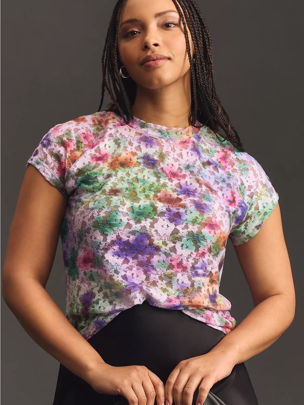 Pilcro Anthropologie Short-Sleeve Mock-Neck Lace Top Floral 2X NWT